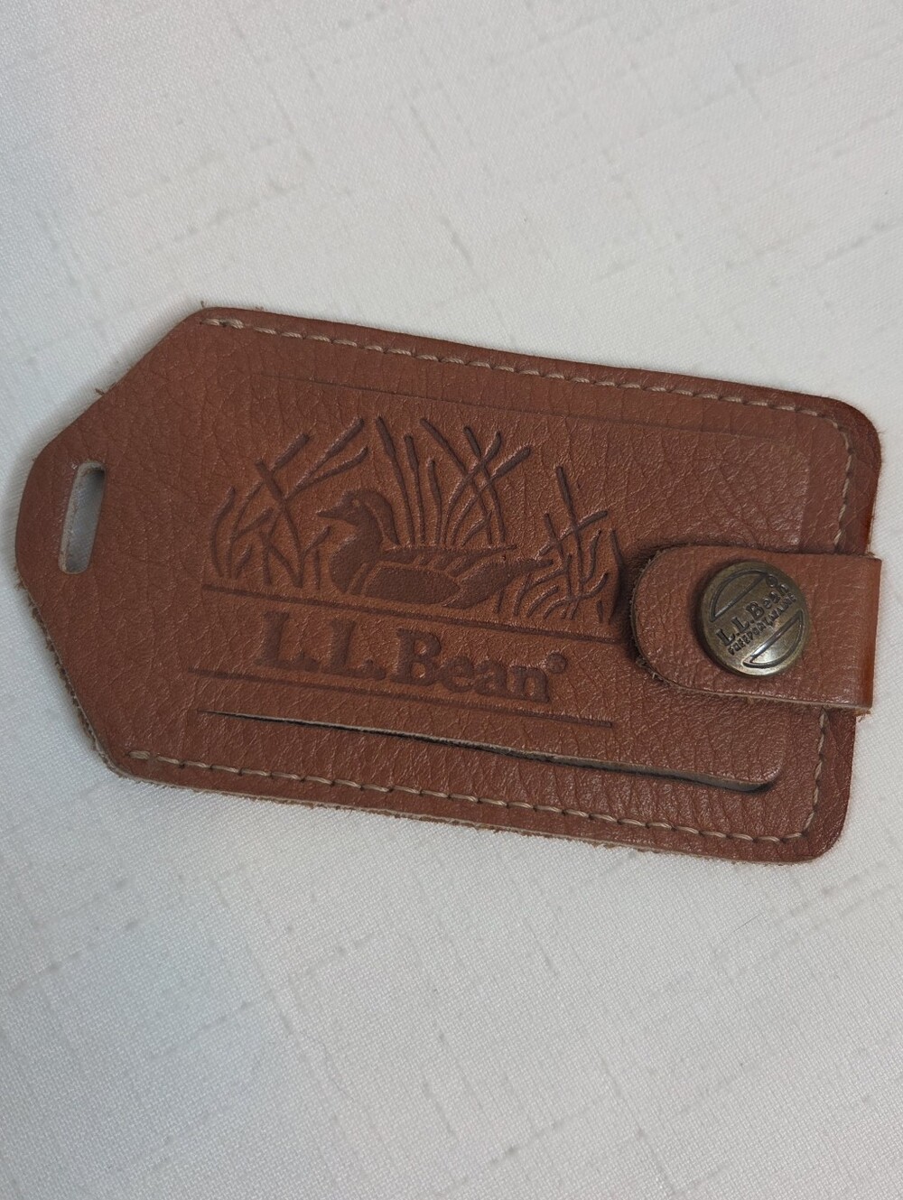 Vintage L.L.Bean Leather Luggage Tag Brown Travel ID Holder